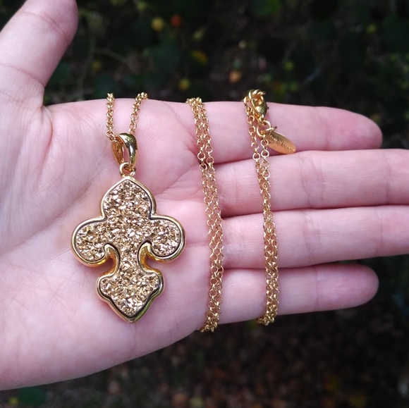 Marcia Moran Fleur De Lis⚜️ Druzy Pendant Necklace - Picture 3 of 9